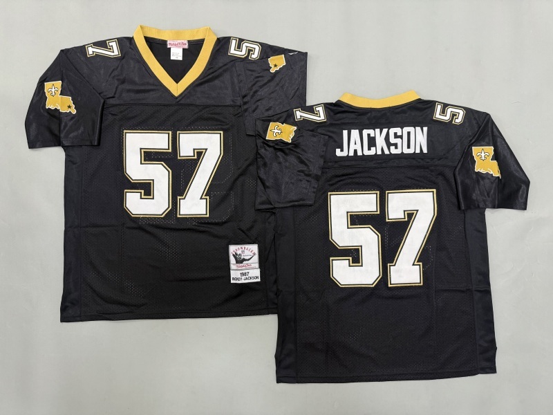 Men 2025 New Orleans Saints 57 Jackson black Throwback Limited NFL Jersey style 001